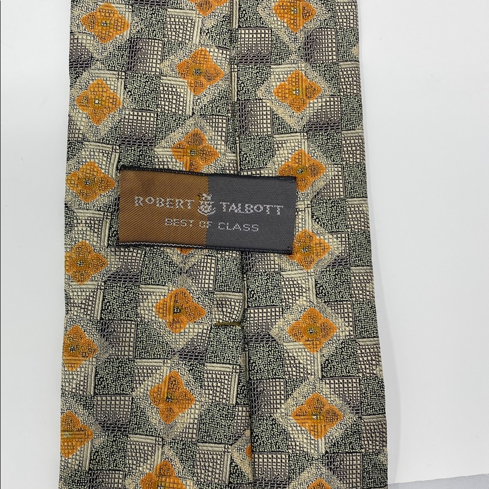 Robert Talbott Geometric Green And Orange Tie Imp… - image 1